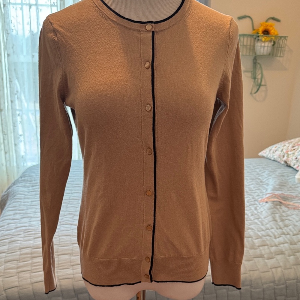 Ann Taylor Factory Camel Cardigan with Dark Trim